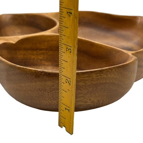 Midcentury Modern Vintage Tiki Blair Hawaii Monkeypod Wood Leaf Divided Tray - Picture 9 of 11